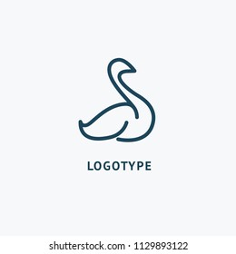Bird silhouette logo. Vector abstract minimalistic illustration flying fowl. Swan icon. Zoo, pet shop, farm, bird feather, wild nature vector flat style logotype modern.