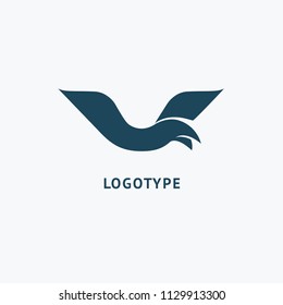 Bird silhouette logo. Vector abstract minimalistic illustration flying fowl. Pigeon icon. Zoo, pet shop, farm, bird feather, wild nature vector flat style logotype modern.