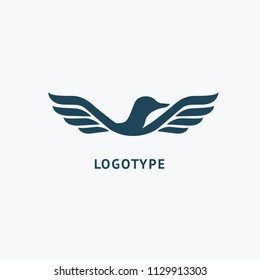 Bird silhouette logo. Vector abstract minimalistic illustration flying fowl. Pigeon icon. Zoo, pet shop, farm, bird feather, wild nature vector flat style logotype modern.