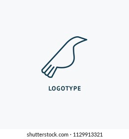 Bird silhouette logo. Vector abstract minimalistic illustration flying fowl. Pigeon icon. Zoo, pet shop, farm, bird feather, wild nature vector flat style logotype modern.