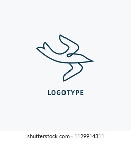 Bird silhouette logo. Vector abstract minimalistic illustration flying fowl.Gull icon. Zoo, pet shop, farm, bird feather, wild nature vector flat style logotype modern.