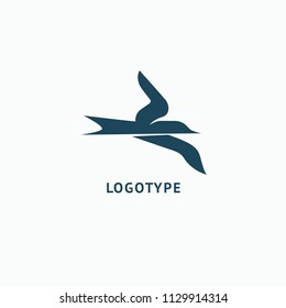 Bird silhouette logo. Vector abstract minimalistic illustration flying fowl.Gull icon. Zoo, pet shop, farm, bird feather, wild nature vector flat style logotype modern.