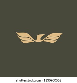 Bird silhouette logo. Vector abstract minimalistic illustration flying fowl. Pigeon icon. Zoo, pet shop, farm, bird feather, wild nature vector flat style logotype modern.
