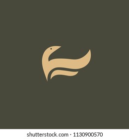Bird silhouette logo. Vector abstract minimalistic illustration flying fowl. Pigeon icon. Zoo, pet shop, farm, bird feather, wild nature vector flat style logotype modern.