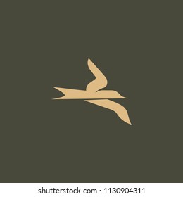 Bird silhouette logo. Vector abstract minimalistic illustration flying fowl.Gull icon. Zoo, pet shop, farm, bird feather, wild nature vector flat style logotype modern.