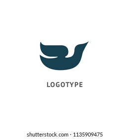 Bird silhouette logo. Vector abstract minimalistic illustration flying fowl. Pigeon icon. Zoo, pet shop, farm, bird feather, wild nature vector flat style logotype modern.