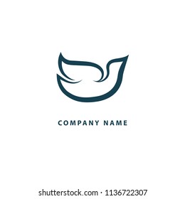 Bird silhouette logo. Vector abstract minimalistic illustration flying fowl. Pigeon icon. Zoo, pet shop, farm, bird feather, wild nature vector flat style logotype modern.