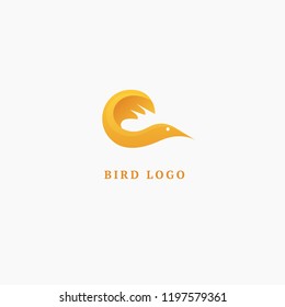 Bird silhouette logo. Vector abstract minimalistic illustration flying fowl. Pigeon icon. Zoo, pet shop, farm, bird feather, wild nature vector flat style logotype modern.