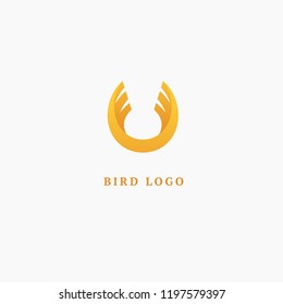 Bird silhouette logo. Vector abstract minimalistic illustration flying fowl. Pigeon icon. Zoo, pet shop, farm, bird feather, wild nature vector flat style logotype modern.
