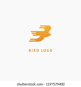 Bird silhouette logo. Vector abstract minimalistic illustration flying fowl. Pigeon icon. Zoo, pet shop, farm, bird feather, wild nature vector flat style logotype modern.
