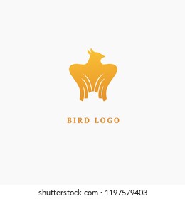 Bird silhouette logo. Vector abstract minimalistic illustration flying fowl. Eagle, falcon icon. Zoo, pet shop, farm, bird feather, wild nature vector flat style logotype modern.