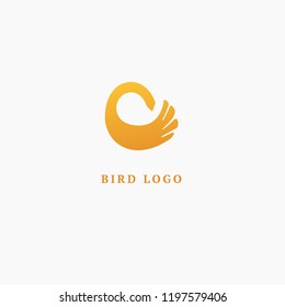 Bird silhouette logo. Vector abstract minimalistic illustration flying fowl. Swan icon. Zoo, pet shop, farm, bird feather, wild nature vector flat style logotype modern.