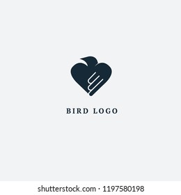 Bird silhouette logo. Vector abstract minimalistic illustration flying fowl. Pigeon icon. Zoo, pet shop, farm, bird feather, wild nature vector flat style logotype modern.