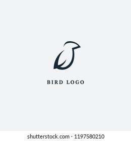 Bird silhouette logo. Vector abstract minimalistic illustration flying fowl. Pigeon icon. Zoo, pet shop, farm, bird feather, wild nature vector flat style logotype modern.