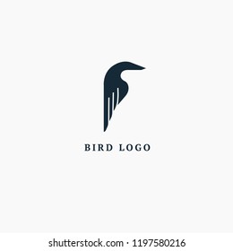 Bird silhouette logo. Vector abstract minimalistic illustration flying fowl. Pigeon icon. Zoo, pet shop, farm, bird feather, wild nature vector flat style logotype modern.