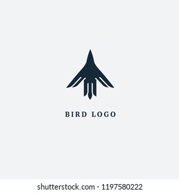 Bird silhouette logo. Vector abstract minimalistic illustration flying fowl. Pigeon icon. Zoo, pet shop, farm, bird feather, wild nature vector flat style logotype modern.