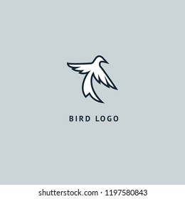 Bird silhouette logo. Vector abstract minimalistic illustration flying fowl. Pigeon icon. Zoo, pet shop, farm, bird feather, wild nature vector flat style logotype modern.