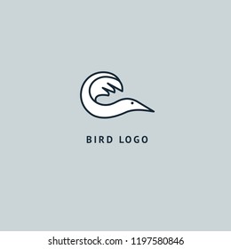 Bird silhouette logo. Vector abstract minimalistic illustration flying fowl. Pigeon icon. Zoo, pet shop, farm, bird feather, wild nature vector flat style logotype modern.