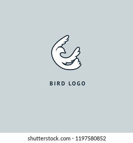 Bird silhouette logo. Vector abstract minimalistic illustration flying fowl. Pigeon icon. Zoo, pet shop, farm, bird feather, wild nature vector flat style logotype modern.