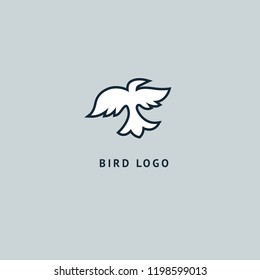Bird silhouette logo. Vector abstract minimalistic illustration flying fowl. Pigeon icon. Zoo, pet shop, farm, bird feather, wild nature vector flat style logotype modern.