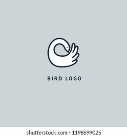 Bird silhouette logo. Vector abstract minimalistic illustration flying fowl. Swan icon. Zoo, pet shop, farm, bird feather, wild nature vector flat style logotype modern.