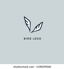 Bird silhouette logo. Vector abstract minimalistic illustration flying fowl. Pigeon icon. Zoo, pet shop, farm, bird feather, wild nature vector flat style logotype modern.