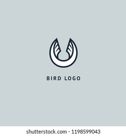 Bird silhouette logo. Vector abstract minimalistic illustration flying fowl. Pigeon icon. Zoo, pet shop, farm, bird feather, wild nature vector flat style logotype modern.