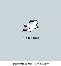 Bird silhouette logo. Vector abstract minimalistic illustration flying fowl. Pigeon icon. Zoo, pet shop, farm, bird feather, wild nature vector flat style logotype modern.