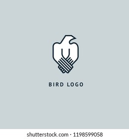 Bird silhouette logo. Vector abstract minimalistic illustration flying fowl. Eagle, falcon icon. Zoo, pet shop, farm, bird feather, wild nature vector flat style logotype modern.