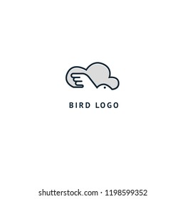 Bird silhouette logo. Vector abstract minimalistic illustration flying fowl. Pigeon icon. Zoo, pet shop, farm, bird feather, wild nature vector flat style logotype modern.