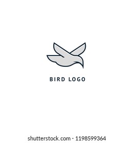 Bird silhouette logo. Vector abstract minimalistic illustration flying fowl. Pigeon icon. Zoo, pet shop, farm, bird feather, wild nature vector flat style logotype modern.