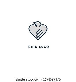 Bird silhouette logo. Vector abstract minimalistic illustration flying fowl. Pigeon icon. Zoo, pet shop, farm, bird feather, wild nature vector flat style logotype modern.