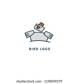 Bird silhouette logo. Vector abstract minimalistic illustration flying fowl. Ostrich icon. Zoo, pet shop, farm, bird feather, wild nature vector flat style logotype modern.