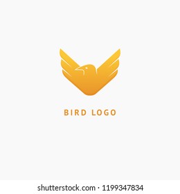 Bird silhouette logo. Vector abstract minimalistic illustration flying fowl. Eagle, falcon icon. Zoo, pet shop, farm, bird feather, wild nature vector flat style logotype modern.