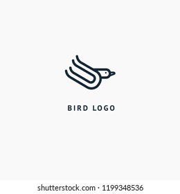 Bird silhouette logo. Vector abstract minimalistic illustration flying fowl. Pigeon icon. Zoo, pet shop, farm, bird feather, wild nature vector flat style logotype modern.
