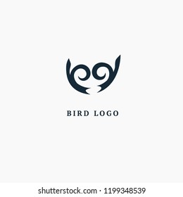 Bird silhouette logo. Vector abstract minimalistic illustration flying fowl. Pigeon icon. Zoo, pet shop, farm, bird feather, wild nature vector flat style logotype modern.