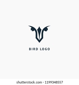 Bird silhouette logo. Vector abstract minimalistic illustration flying fowl. Eagle, falcon icon. Zoo, pet shop, farm, bird feather, wild nature vector flat style logotype modern.