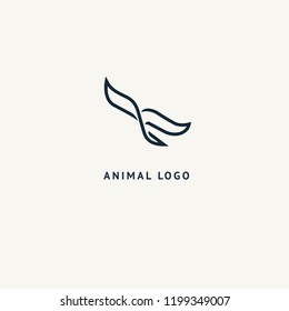 Bird silhouette logo. Vector abstract minimalistic illustration flying fowl. Swan icon. Zoo, pet shop, farm, bird feather, wild nature vector flat style logotype modern.