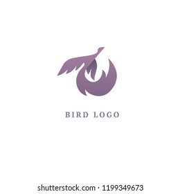 Bird silhouette logo. Vector abstract minimalistic illustration flying fowl. Pigeon icon. Zoo, pet shop, farm, bird feather, wild nature vector flat style logotype modern.