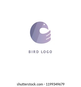 Bird silhouette logo. Vector abstract minimalistic illustration flying fowl. Pigeon icon. Zoo, pet shop, farm, bird feather, wild nature vector flat style logotype modern.