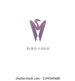 Bird silhouette logo. Vector abstract minimalistic illustration flying fowl. Eagle, falcon icon. Zoo, pet shop, farm, bird feather, wild nature vector flat style logotype modern.