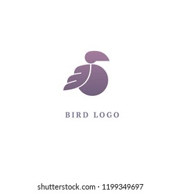 Bird silhouette logo. Vector abstract minimalistic illustration flying fowl. Pigeon icon. Zoo, pet shop, farm, bird feather, wild nature vector flat style logotype modern.