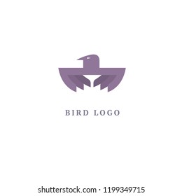 Bird silhouette logo. Vector abstract minimalistic illustration flying fowl. Eagle, falcon icon. Zoo, pet shop, farm, bird feather, wild nature vector flat style logotype modern.