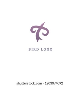 Bird silhouette logo. Vector abstract minimalistic illustration flying fowl. Pigeon icon. Zoo, pet shop, farm, bird feather, wild nature vector flat style logotype modern.