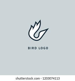 Bird silhouette logo. Vector abstract minimalistic illustration flying fowl. Pigeon icon. Zoo, pet shop, farm, bird feather, wild nature vector flat style logotype modern.