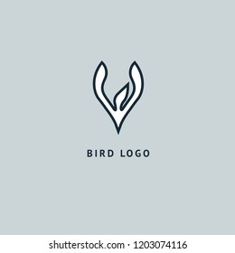 Bird silhouette logo. Vector abstract minimalistic illustration flying fowl. Pigeon icon. Zoo, pet shop, farm, bird feather, wild nature vector flat style logotype modern.