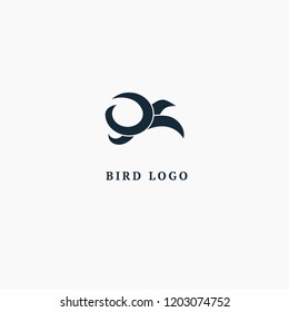 Bird silhouette logo. Vector abstract minimalistic illustration flying fowl. Pigeon icon. Zoo, pet shop, farm, bird feather, wild nature vector flat style logotype modern.