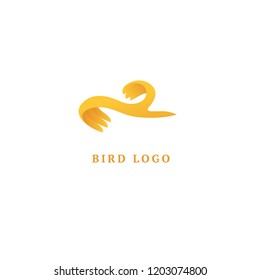 Bird silhouette logo. Vector abstract minimalistic illustration flying fowl. Swan icon. Zoo, pet shop, farm, bird feather, wild nature vector flat style logotype modern.