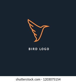 Bird silhouette logo. Vector abstract minimalistic illustration flying fowl. Pigeon icon. Zoo, pet shop, farm, bird feather, wild nature vector flat style logotype modern.