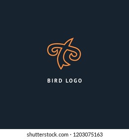 Bird silhouette logo. Vector abstract minimalistic illustration flying fowl. Pigeon icon. Zoo, pet shop, farm, bird feather, wild nature vector flat style logotype modern.